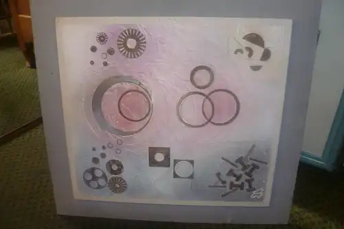 Werner Spitzer 1913 Berlin - 2000 Heilbronn  Collage  : Gespräch unter Sternen " Collage verschiedene Materialien: Spachtel Metalle etc..