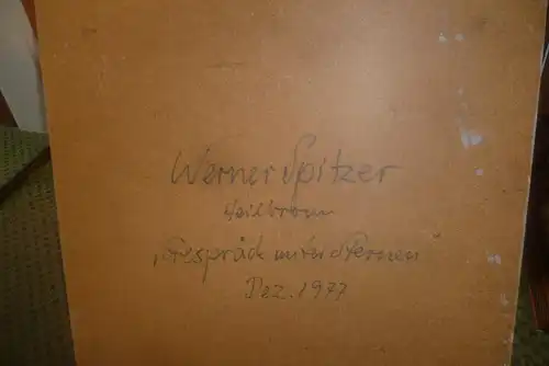 Werner Spitzer 1913 Berlin - 2000 Heilbronn  Collage  : Gespräch unter Sternen " Collage verschiedene Materialien: Spachtel Metalle etc..