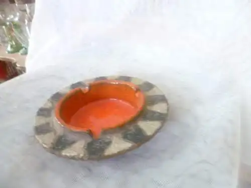 Studiokeramik Vintage  CERAMANO Schale Ascher mit Ceralux Rot Dekor von Hanns Welling West German Pottery 1960er Jahre 