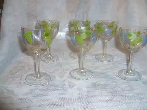 Theresienthal Set von 6 Cherry oder Weiswein Gläsern Hergestellt von der Glashütte Theresienthal um 1915 wohl Jugendstil