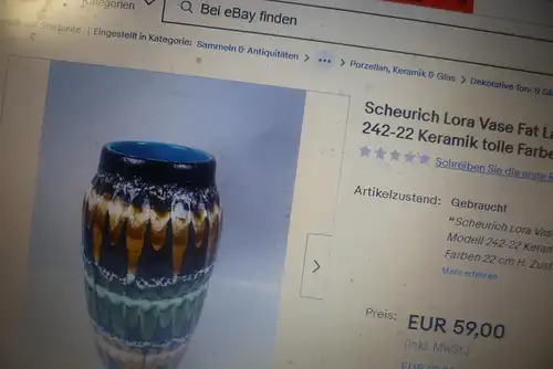 Scheurich Lora Vase Fat Lava Modell 242-22 Keramik tolle Farben  Mid Century Keramik Vitrinen Zustand Designerin war: Gerda Heuckeroth