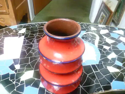 Scheurich Vase 267-20 "Pagode" aus Keramik, Vintage der 1970 Jahre mit glänzender, verlaufender Glasur in kräftigen Rot-Schwarztönen