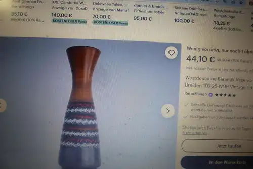 Westdeutsche Keramik Vase von Dümler & Breiden 102 25-WGP Vintage Retro aus der Vitrine H: 25 cm
