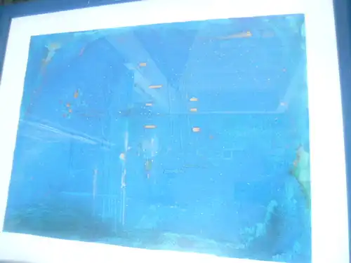 Collage mit Sand und anderen Materialien in Blau Grün Goldtöne ! Aus dem Arbeitszimmer
