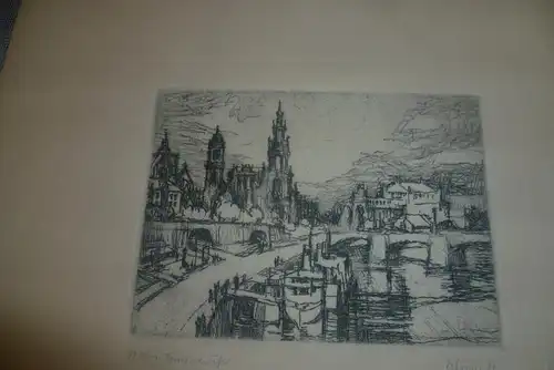 Brühlsche Terrasse Dresden mit Dampfern auf der Elbe "von G. Körner; 1987