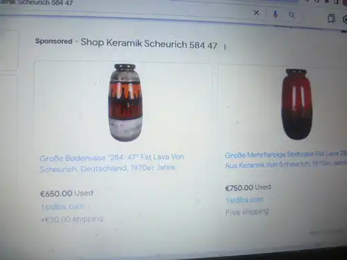 Scheurich Fat Lava Design : Gerda Heukeroth Bodenvase Vintage 584-47: große West-Germany Keramik Bodenvase, 1950/60er , seltene Lasurfarben