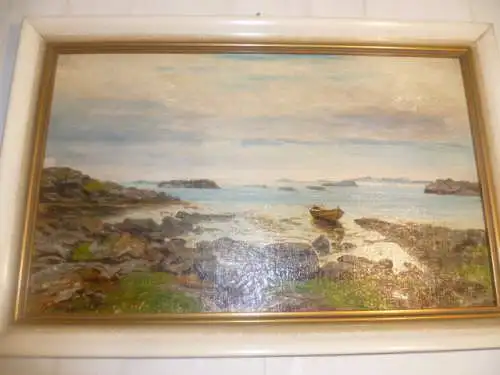 Giuseppe Ferrarini 1846 Parma -1896 Brighton " Fischerboot am Strand von Finalmarina Ligurien oder Berardi Küste "