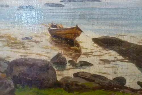 Giuseppe Ferrarini 1846 Parma -1896 Brighton " Fischerboot am Strand von Finalmarina Ligurien oder Berardi Küste "