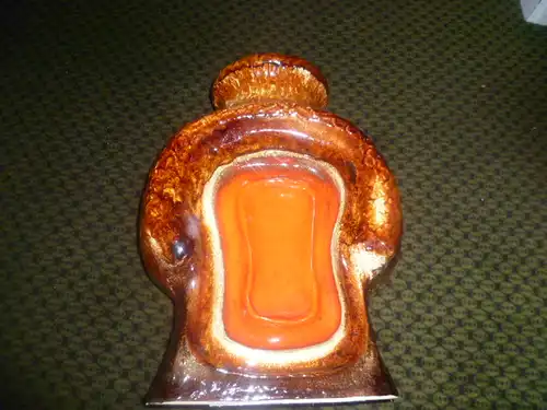Oberhessische Keramik U8/40 , kubistischer Stil 1960 Orange Rot Fat Lava Lasur  Designer war Walter Becht ! Aus den 1960 Jahren 