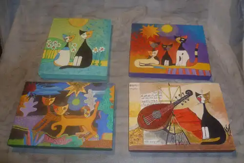 Acrylfarben Malerei auf Holzplatte in vielen Farben alle sind signiert; J.S für Josef K. Strobel in der Art von Rosina Wachtmeister 