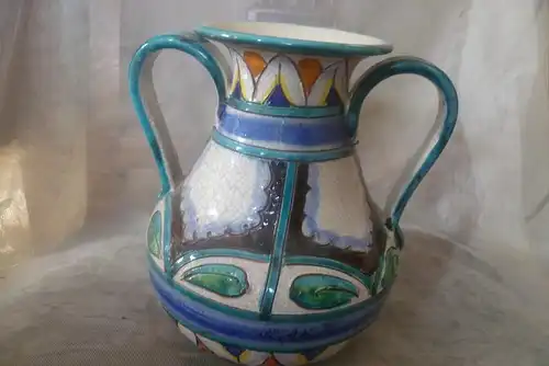 Majolika-Sgraffito-Vase mit 2 Henkeln aus den Fünfzigern sommerliche Farbe in Ihr Leben (auch ohne Blumen!).