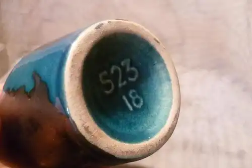 Designer: Heinz Siery :70er SCHEURICH Vase Nr. 523-18 FAT LAVA türkis/schwarz , sehr selten !!