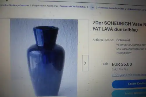 Designer: Heinz Siery :70er SCHEURICH Vase Nr. 523-18 FAT LAVA türkis/schwarz , sehr selten !!