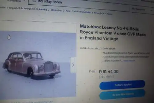 Matchbox by Lesney1-75 No.44 Rolls Royce Phantom V "RARE GPW" 1964  Farbe 1X Goldmetallic .  1X Champanermetallic jeweils mit schwarzen Kunststoffrädern! 