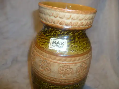 Bay Keramik Vase 660 25 Inka Designer Bodo Mans  beige Olivgrün 60er 70er WGP Etikett vorhanden !