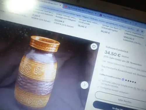 Bay Keramik Vase 660 25 Inka Designer Bodo Mans  beige Olivgrün 60er 70er WGP Etikett vorhanden !