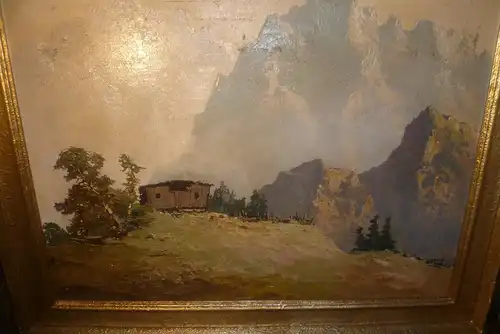 Georg Arnold-Graboné 1896München 1982 Buchhof Almhof Hintergrund Grossvenediger im Brixental /Via Monte Luco Meran Loldotal , Monte Gustallo Dolomiten D`Ampezzo , Trottachspitzen , Kaisergebirge