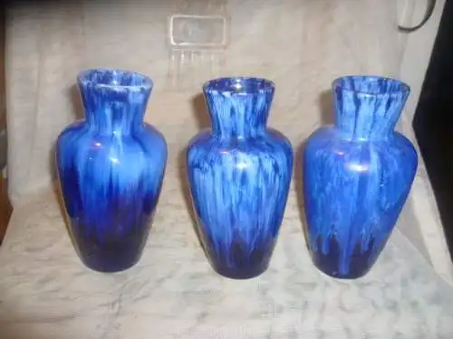 Konvolut 3 Stück Gerda Heukeroth Designerin bei Scheurich 523 /18 seltene seltene blau Fat Lava Mid Century um 1970 Vasen Töne Vintage Vase Mid Century 