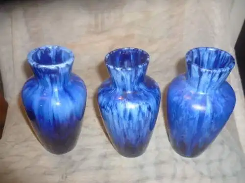 Konvolut 3 Stück Gerda Heukeroth Designerin bei Scheurich 523 /18 seltene seltene blau Fat Lava Mid Century um 1970 Vasen Töne Vintage Vase Mid Century 