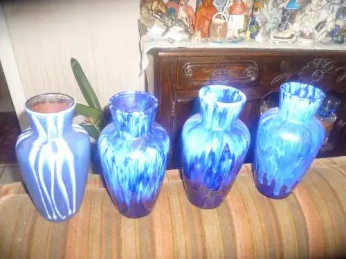 Konvolut 4 Stück Gerda Heukeroth Designerin bei Scheurich 523 /18 seltene seltene blau Fat Lava Mid Century um 1970 Vasen Töne Vintage Vase Mid Century 