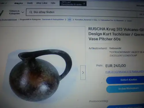 RUSCHA Krug 313 Volcano-Glaze Design Kurt Tschörner / German Vase Pitcher 60s
