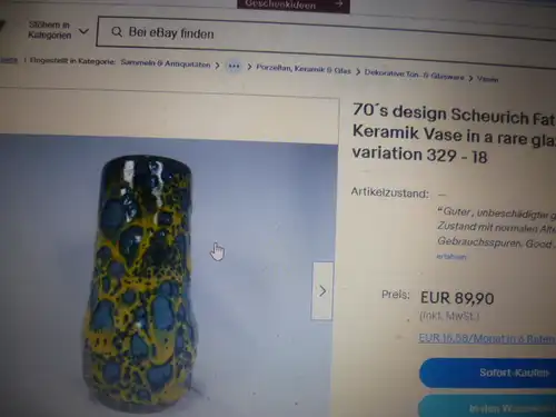 Scheurich Keramik Vase Formnr. 529/18 Mid Century hier seltene Farbe in curry beige Töne