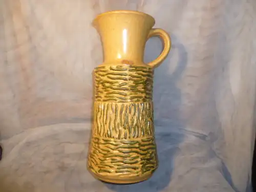 Überlacker Keramik Vase Henkelkanne Formnr. 1758/25Mid Etikett Century hier seltene Farbe in curry grün Töne