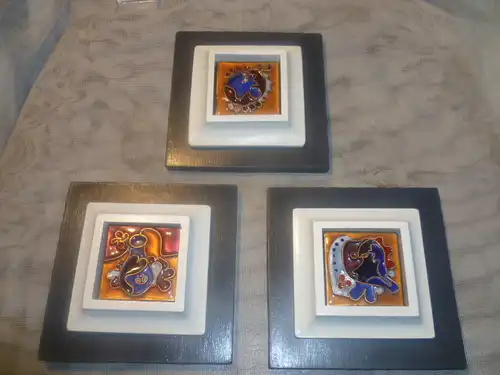 Volker Rütter1936-2023 hier 3 Frühwerke um 1970  alle Emaille Bilder  Farben aus Feuer ländliche Thematiken