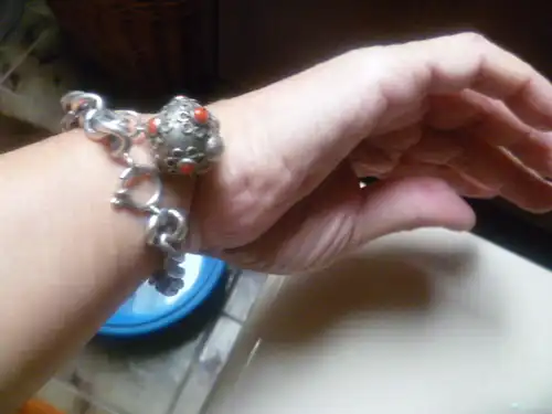Koralle  besetztes Armband orientalisch Osmanisch Silber Vintage um 1880-1900