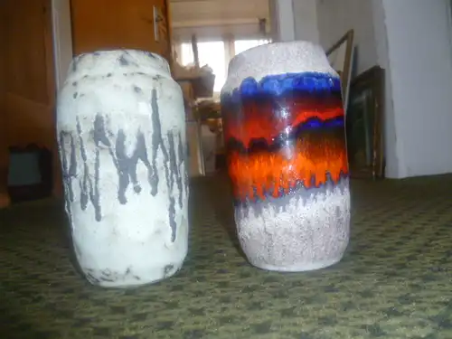 2  Stück Gerda Heukeroth Fat Lava Lasur Mid Century Scheurich Keramik Vase Vintage Dekor Lora beide Fat Lave Struktur 60 Ära   Formnummer: 231-15