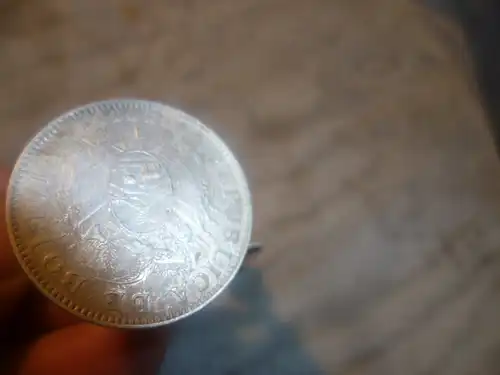 Münze als Briefbeschwerer in Silber 50 Centavos Münze Republica de Bolivien von 1909