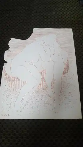 Rote Reiter Malergruppe Rudolf Hirschi 1917 Stuttgart – 2001 zwei Akte auf einem Canapee Rötelzeichnung  signiert