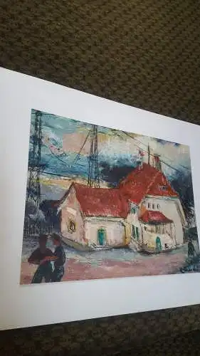 Rote Reiter Malergruppe Rudolf Hirschi 1917 Stuttgart – 2001 Industrie/ Landgasthof/  bewegtes Landleben Ölgemälde signiert