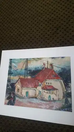 Rote Reiter Malergruppe Rudolf Hirschi 1917 Stuttgart – 2001 Industrie/ Landgasthof/  bewegtes Landleben Ölgemälde signiert