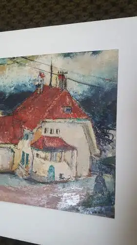 Rote Reiter Malergruppe Rudolf Hirschi 1917 Stuttgart – 2001 Industrie/ Landgasthof/  bewegtes Landleben Ölgemälde signiert