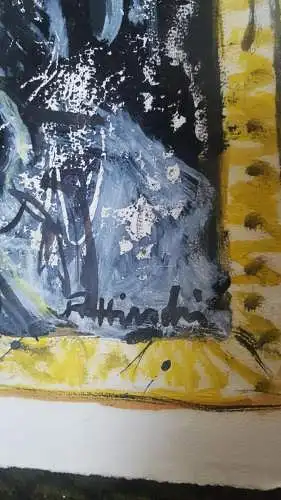 Rote Reiter Malergruppe Rudolf Hirschi 1917 Stuttgart – 2001 Menschengruppe vor einer Burganlage am Spätnachmittag Ölgemälde signiert