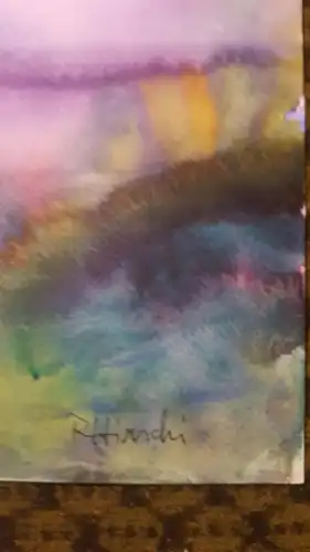 Rote Reiter Malergruppe Rudolf Hirschi  rechts signiert um 1950Landschaftsansicht am Meer buntes Aquarell Studien für Gemälde