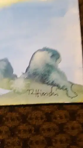 Rote Reiter Malergruppe Rudolf Hirschi  rechts signiert um 1950Landschaftsansicht Nr.2 am Meer buntes Aquarell Studien für Gemälde