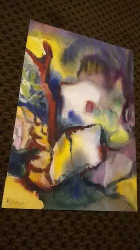 Rote Reiter Malergruppe Rudolf Hirschi  links signiert Italienische Architektur in Landschaftsydille buntes Aquarell Studien für Gemälde