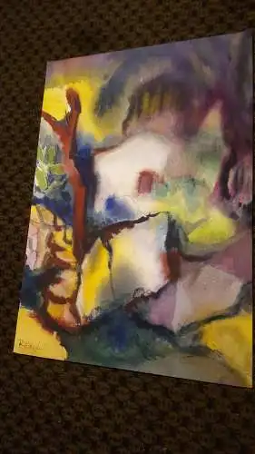 Rote Reiter Malergruppe Rudolf Hirschi  links signiert Italienische Architektur in Landschaftsydille buntes Aquarell Studien für Gemälde