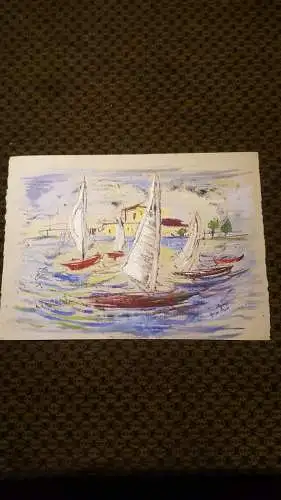 Rote Reiter Malergruppe Rudolf Hirschi 1917 Stuttgart – 2001 Segelschiffe Aquarell  rechts signiert hier im Stil des Leyonel Feininger !