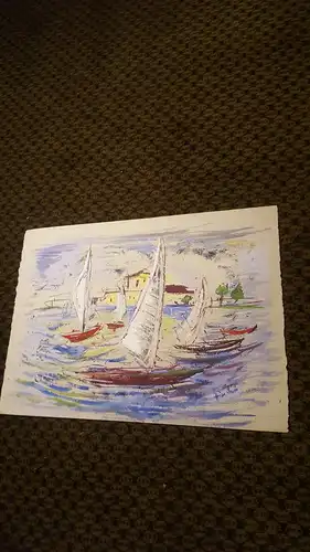 Rote Reiter Malergruppe Rudolf Hirschi 1917 Stuttgart – 2001 Segelschiffe Aquarell  rechts signiert