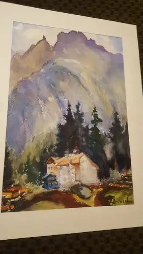 Rote Reiter Malergruppe Rudolf Hirschi 1917  -2001 Italien Architektur im Hintergrund BergmassivAquarell  rechts signiert