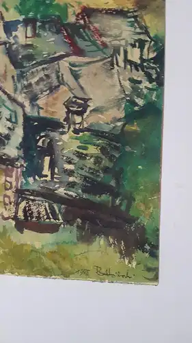 Rote Reiter Malergruppe Rudolf Hirschi 1917  -2001 Dorfansicht in Korsika  Aquarell links signiert datiert 1955