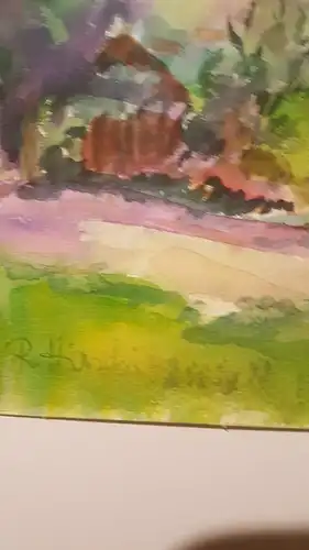 Rote Reiter Malergruppe Rudolf Hirschi 1917  -2001 Dorfansicht in den Dolomiten Hintergrund Bergmassiv Aquarell links signiert datiert 1949