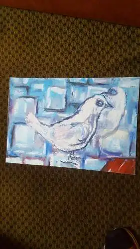 Rote Reiter Malergruppe Rudolf Hirschi 1917  -2001 Taubenpaar in der blauen Stadt Mischtechnik rechts signiert 