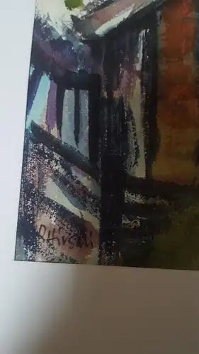 Rote Reiter Rudolf Hirschi 1917- 2001  Umfeld von Tiers  Südtirol Dolomiten idyllische  Dorfansicht mit Bergpanorama Aquarell links signiert um 1950 gemalt