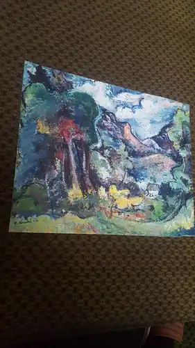 Rote Reiter Malergruppe Rudolf Hirschi 1917 Stuttgart – 2001 Iydillische Dorfansicht in den Dolomiten Süditalien Ölgemälde links signiert 1949 datiert 