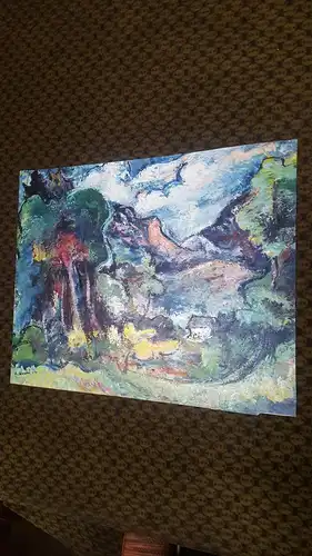 Rote Reiter Malergruppe Rudolf Hirschi 1917 Stuttgart – 2001 Iydillische Dorfansicht in den Dolomiten Süditalien Ölgemälde links signiert 1949 datiert 