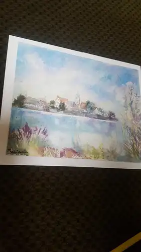 Rote Reiter Rudolf Hirschi 1917- 2001  Insel Mainau mit Dorfiydille   farbenfrohes   Aquarell links signiert um 1950 gemalt